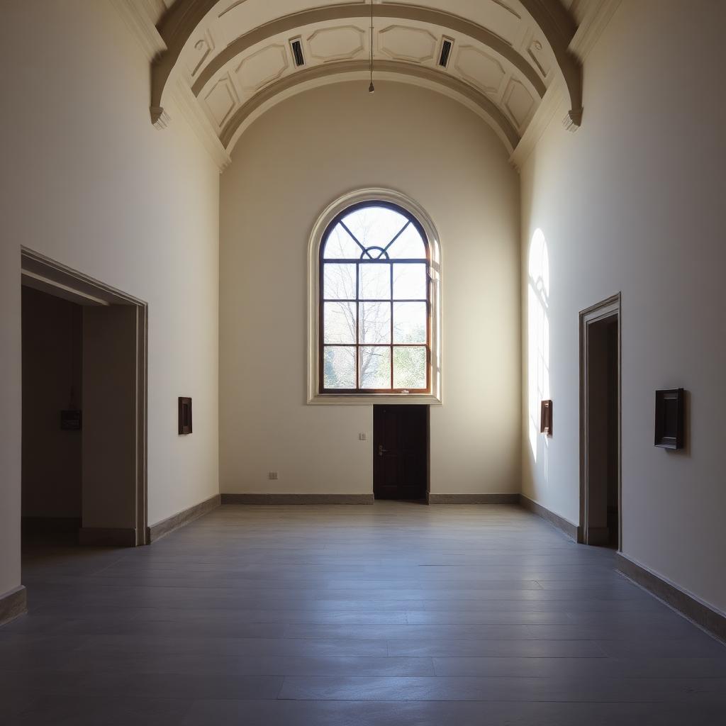 Quiet elegant interior with arched window