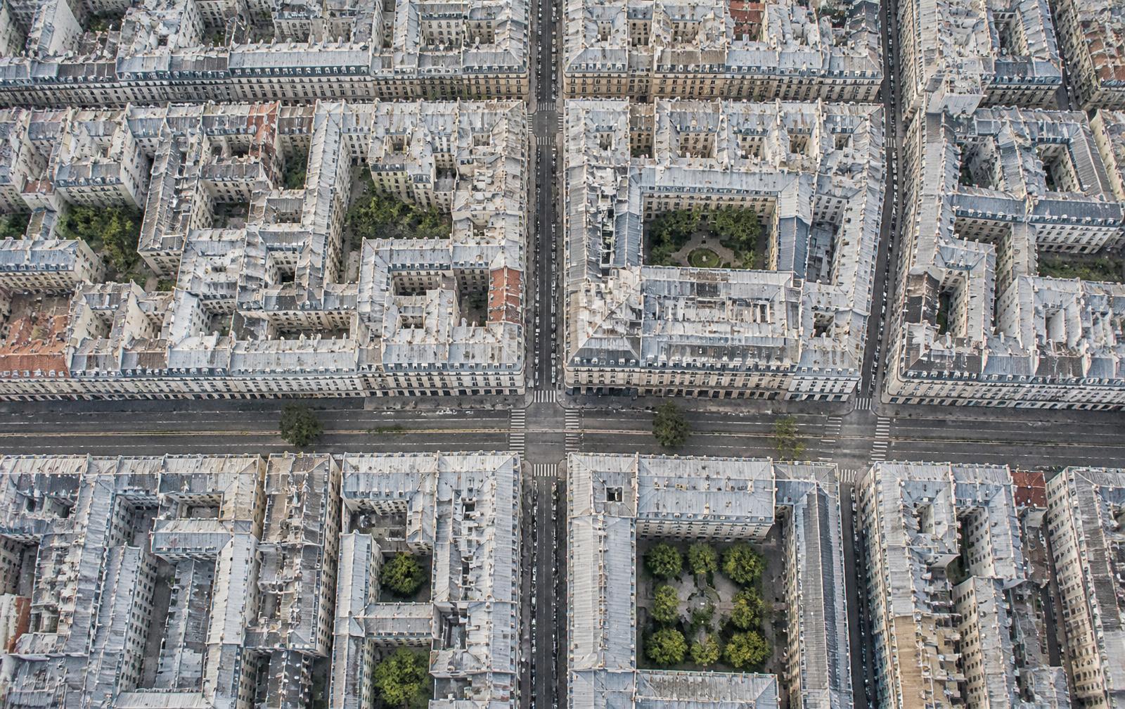 Aerial view of a modern city grid